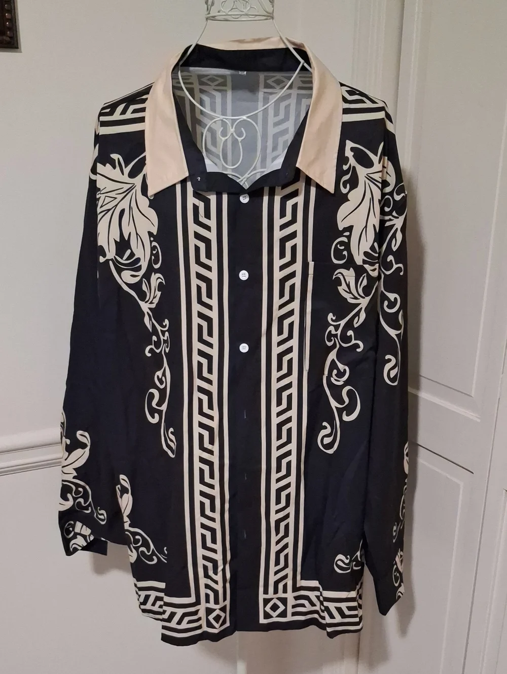Black & Cream Printed Lightweight Button-Up Shirt Jacket - Unbranded